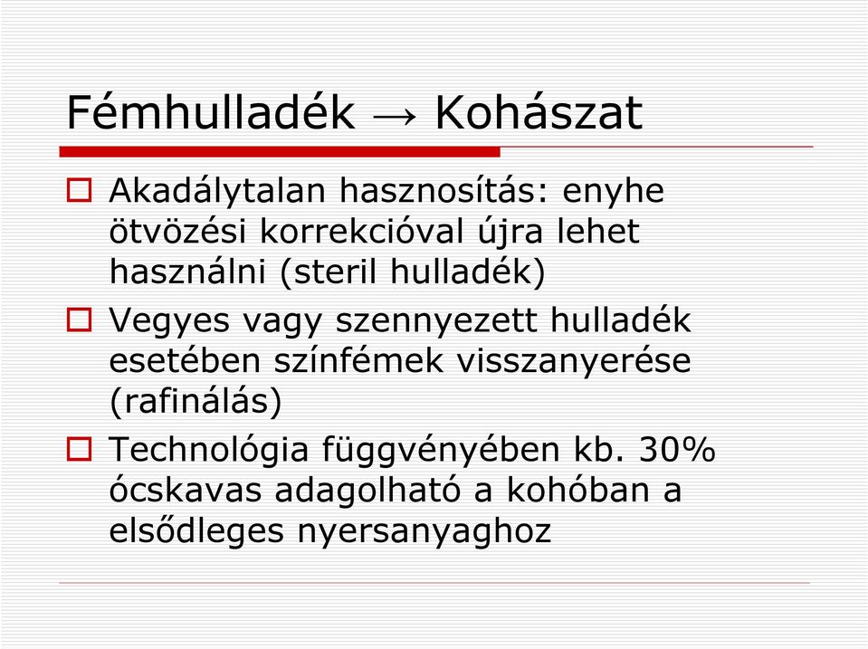 szennyezett hulladék esetében színfémek visszanyerése (rafinálás)