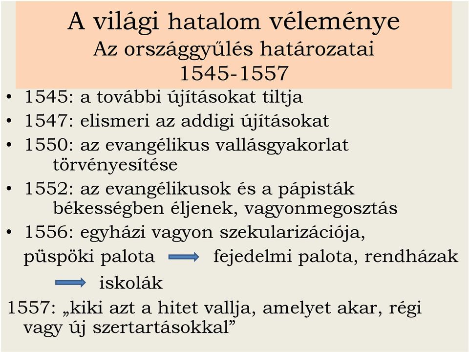 és a pápisták békességben éljenek, vagyonmegosztás 1556: egyházi vagyon szekularizációja, püspöki palota