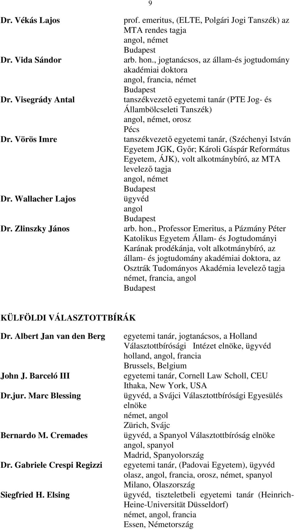 Egyetem JGK, Győr; Károli Gáspár Református Egyetem, ÁJK), volt alkotmánybíró, az MTA levelező tagja, arb. hon.