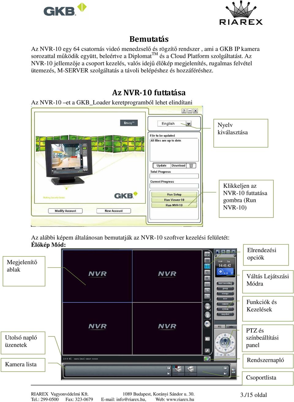 Az NVR-10 futtatása Az NVR-10 et a GKB_Loader keretprogramból lehet elindítani Nyelv kiválasztása Klikkeljen az NVR-10 futtatása gombra (Run NVR-10) Megjelenítő ablak Az alábbi képem