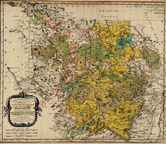 Falak és választóvonalak a történelemben 357 1. térkép: A különböző hűbéri függésben lévő területek szemléltetése Lotharingia példáján (Sanson, N., Cordier, L. 1661.