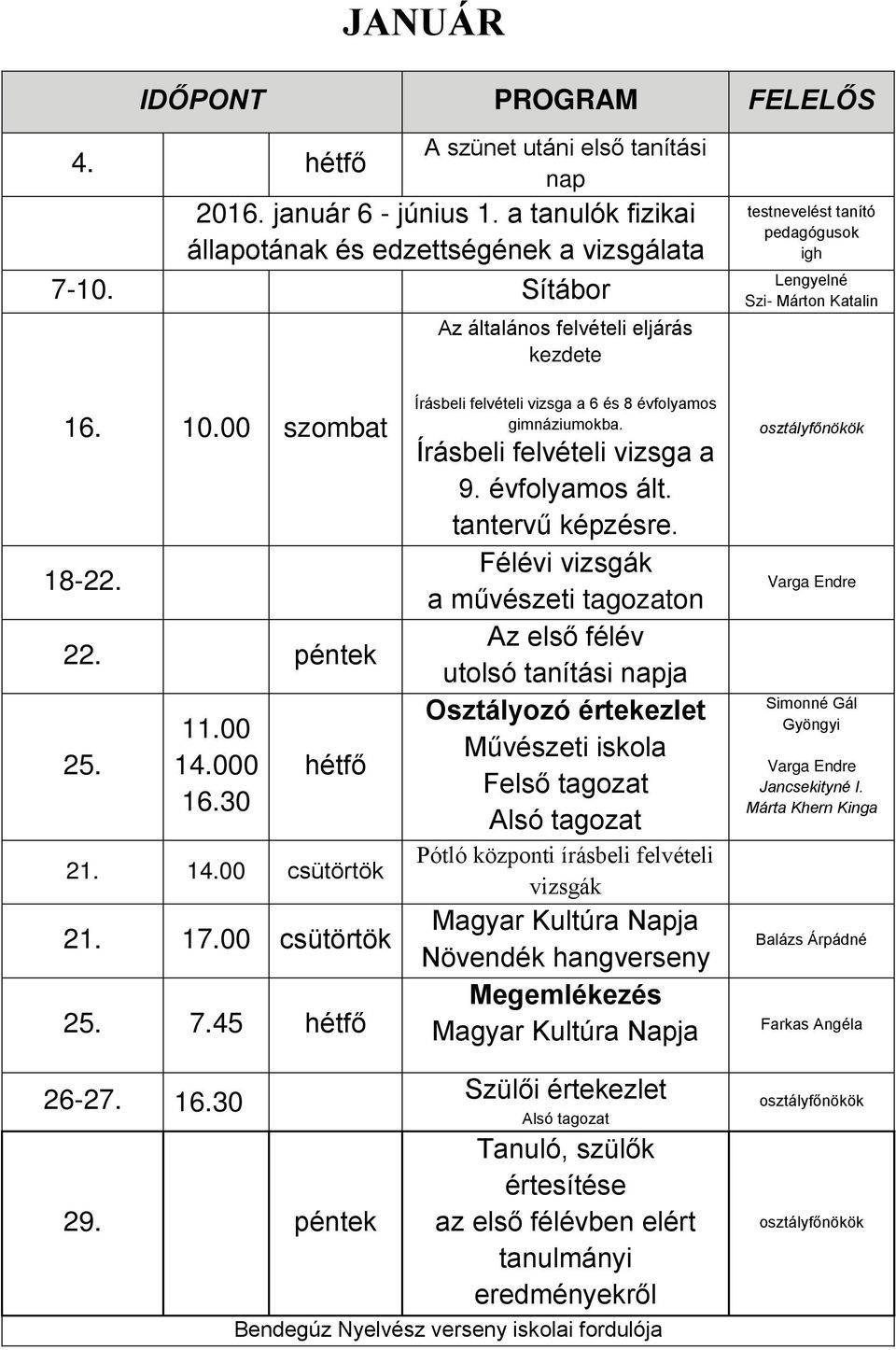 17.00 csütörtök 25. 7.45 hétfő Írásbeli felvételi vizsga a 6 és 8 évfolyamos gimnáziumokba. Írásbeli felvételi vizsga a 9. évfolyamos ált. tantervű képzésre.