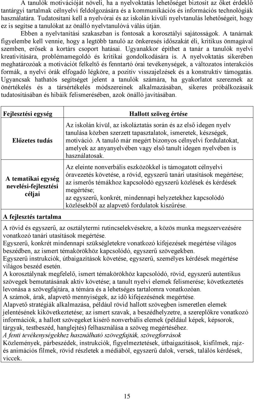 Ebben a nyelvtanítási szakaszban is fontosak a korosztályi sajátosságok.