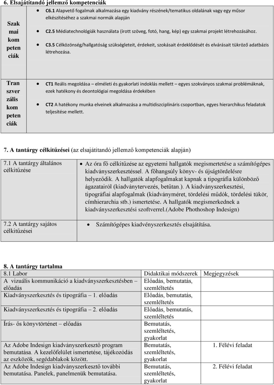 5 Célközönség/hallgatóság szükségleteit, érdekeit, szokásait érdeklődését és elvárásait tükröző adatbázis létrehozása.