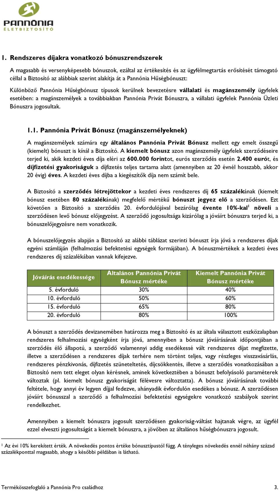 a vállalati ügyfelek Pannónia Üzleti Bónuszra jogosultak. 1.