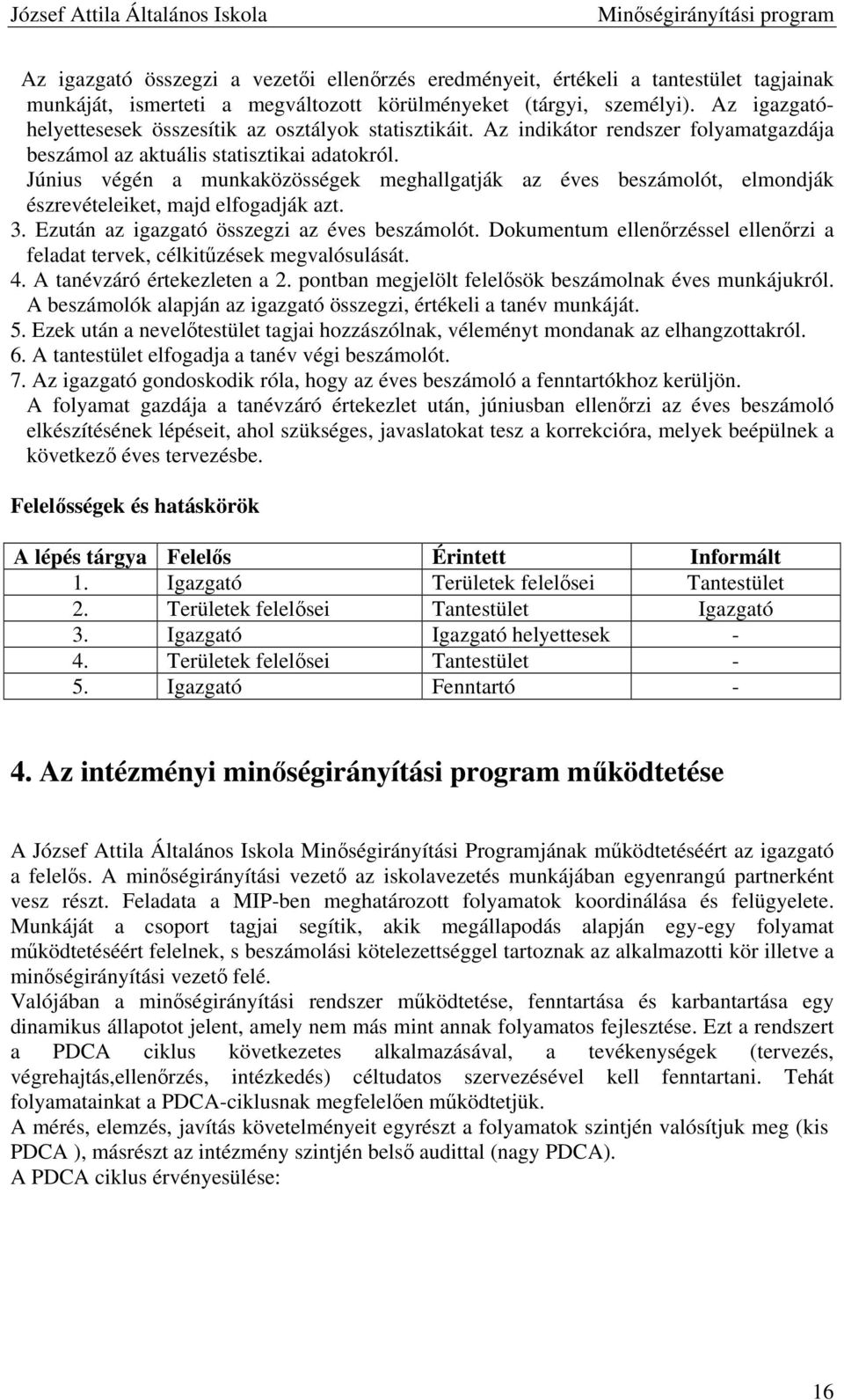 Június végén a munkaközösségek meghallgatják az éves beszámolót, elmondják észrevételeiket, majd elfogadják azt. 3. Ezután az igazgató összegzi az éves beszámolót.