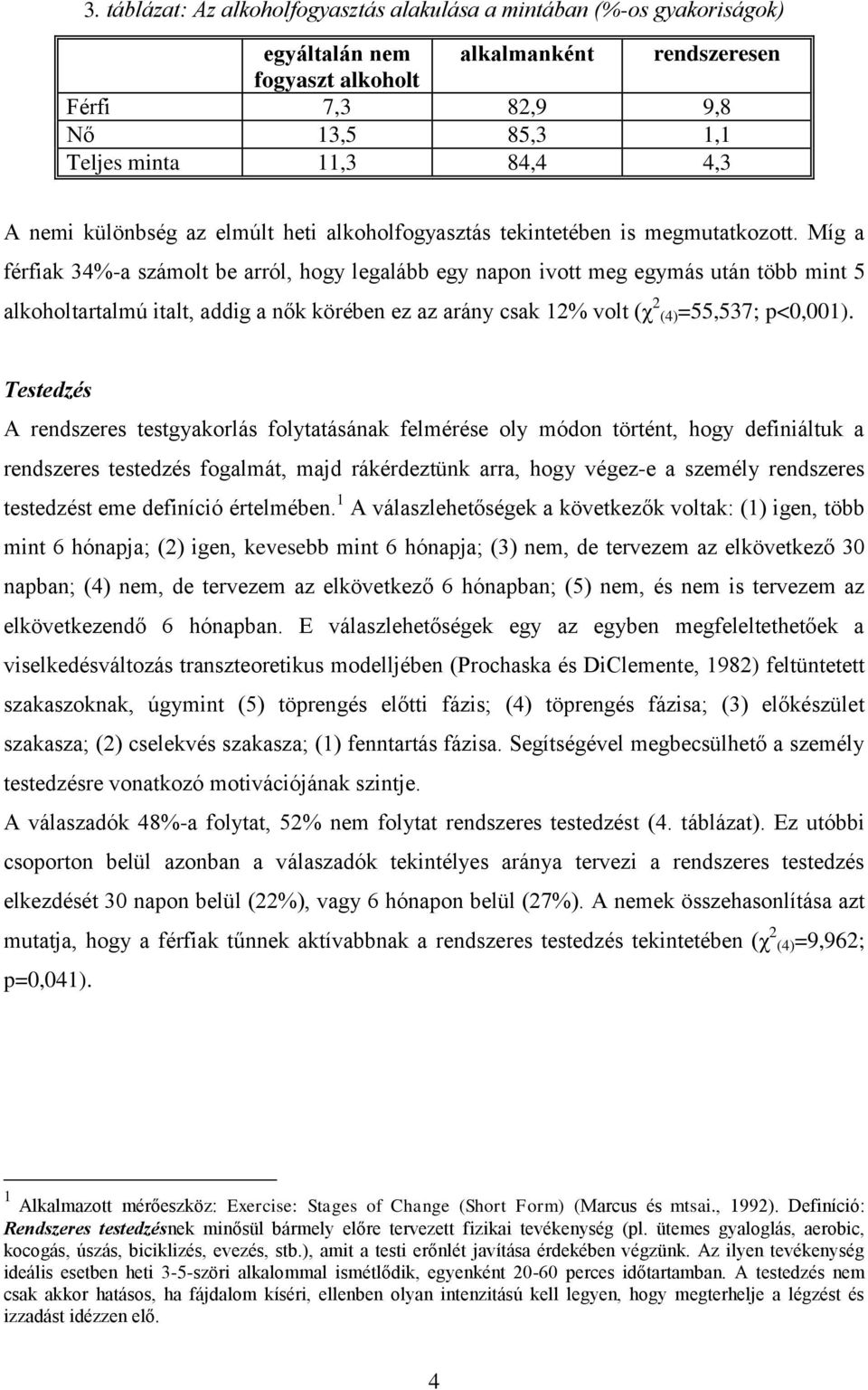 Míg a férfiak 34%-a számolt be arról, hogy legalább egy napon ivott meg egymás után több mint 5 alkoholtartalmú italt, addig a nők körében ez az arány csak 12% volt (χ 2 (4)=55,537; p<0,001).