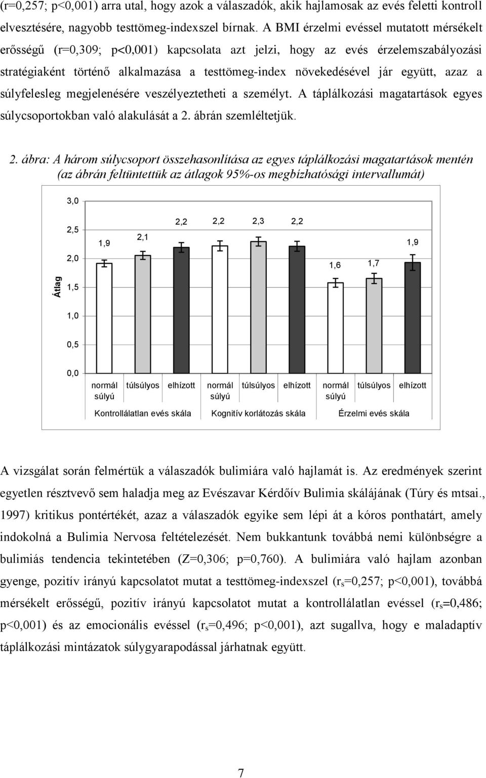 együtt, azaz a súlyfelesleg megjelenésére veszélyeztetheti a személyt. A táplálkozási magatartások egyes súlycsoportokban való alakulását a 2.