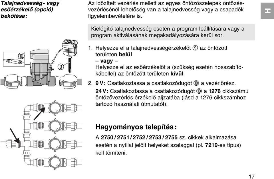 Helyezze el a talajnedvessйgйrzйkelхt 9 az цntцzцtt terьleten belьl vagy Helyezze el az esхйrzйkelхt a (szьksйg esetйn hosszabнtуkбbellel) az цntцzцtt terьleten kнvьl. 2.
