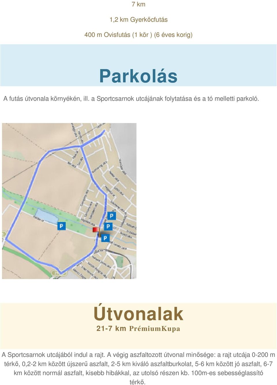 Útvonalak 21-7 km PrémiumKupa A Sportcsarnok utcájából indul a rajt.