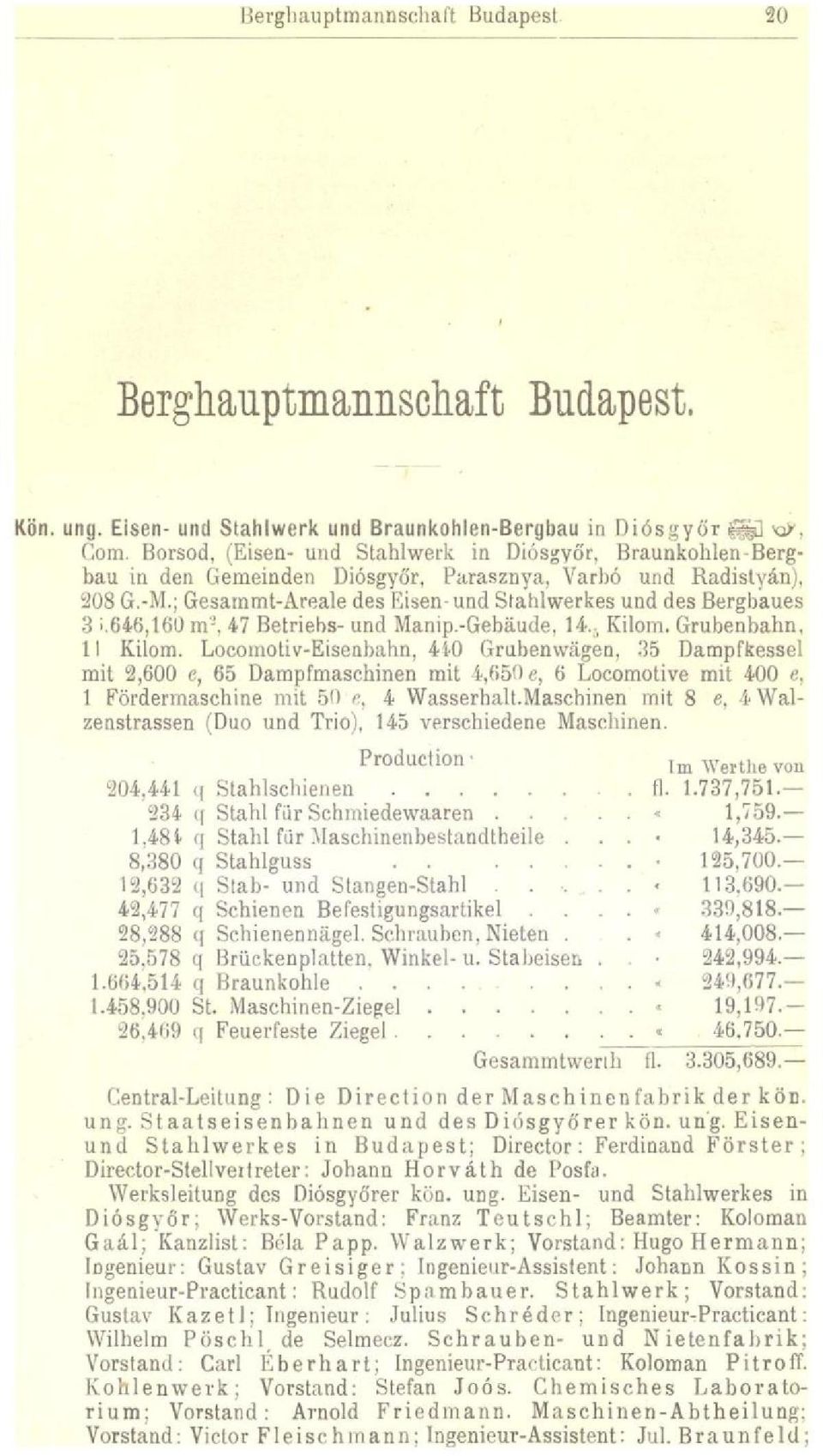 646,16ü m-, 47 Betriebs- und Manip.-Gebäude, 14.. Kilom. Grubenbahn, 11 Kilom.