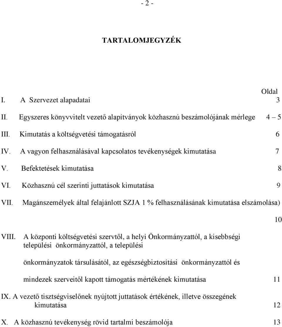 Magánszemélyek által felajánlott SZJA 1 % felhasználásának kimutatása elszámolása) 10 VIII.