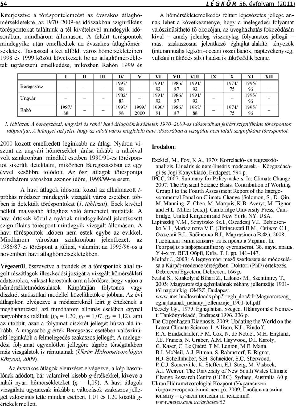 állomáson. A feltárt töréspontok mindegyike után emelkedtek az évszakos átlaghőmérsékletek.