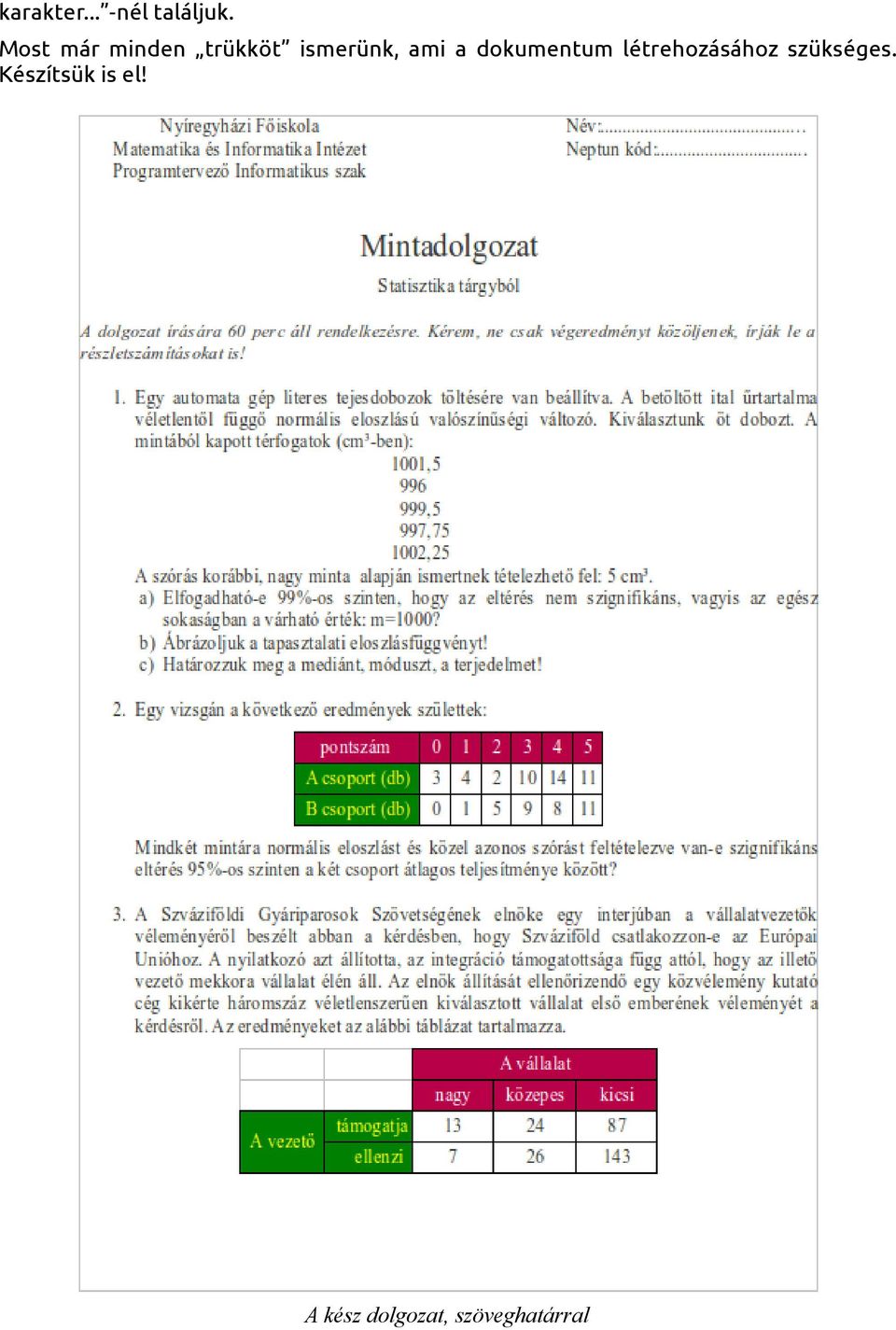 a dokumentum létrehozásához szükséges.