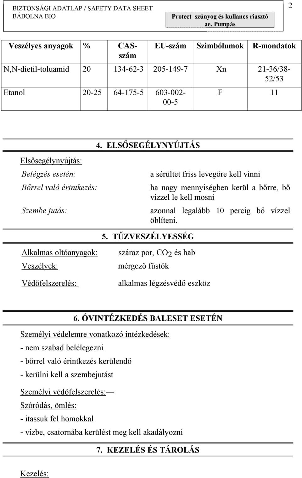 legalább 10 percig bő vízzel öblíteni. 5. TŰZVESZÉLYESSÉG Alkalmas oltóanyagok: Veszélyek: Védőfelszerelés: száraz por, CO2 és hab mérgező füstök alkalmas légzésvédő eszköz 6.