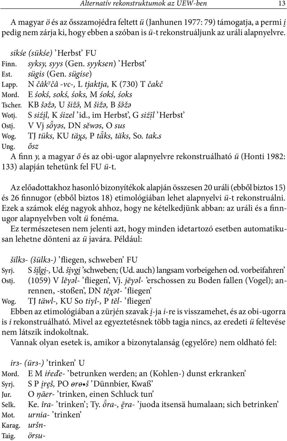 KB šǩžǩ, U šiž, M šižǩ, B š žǩ Wotj. S siź l, K śizel id., im Herbst, G siź l Herbst Ostj. V Vj s γǩs, DN sĕwǩs, O sus Wog. TJ tüks, KU tä s, P tƿks, täks, So. ta s Ung.