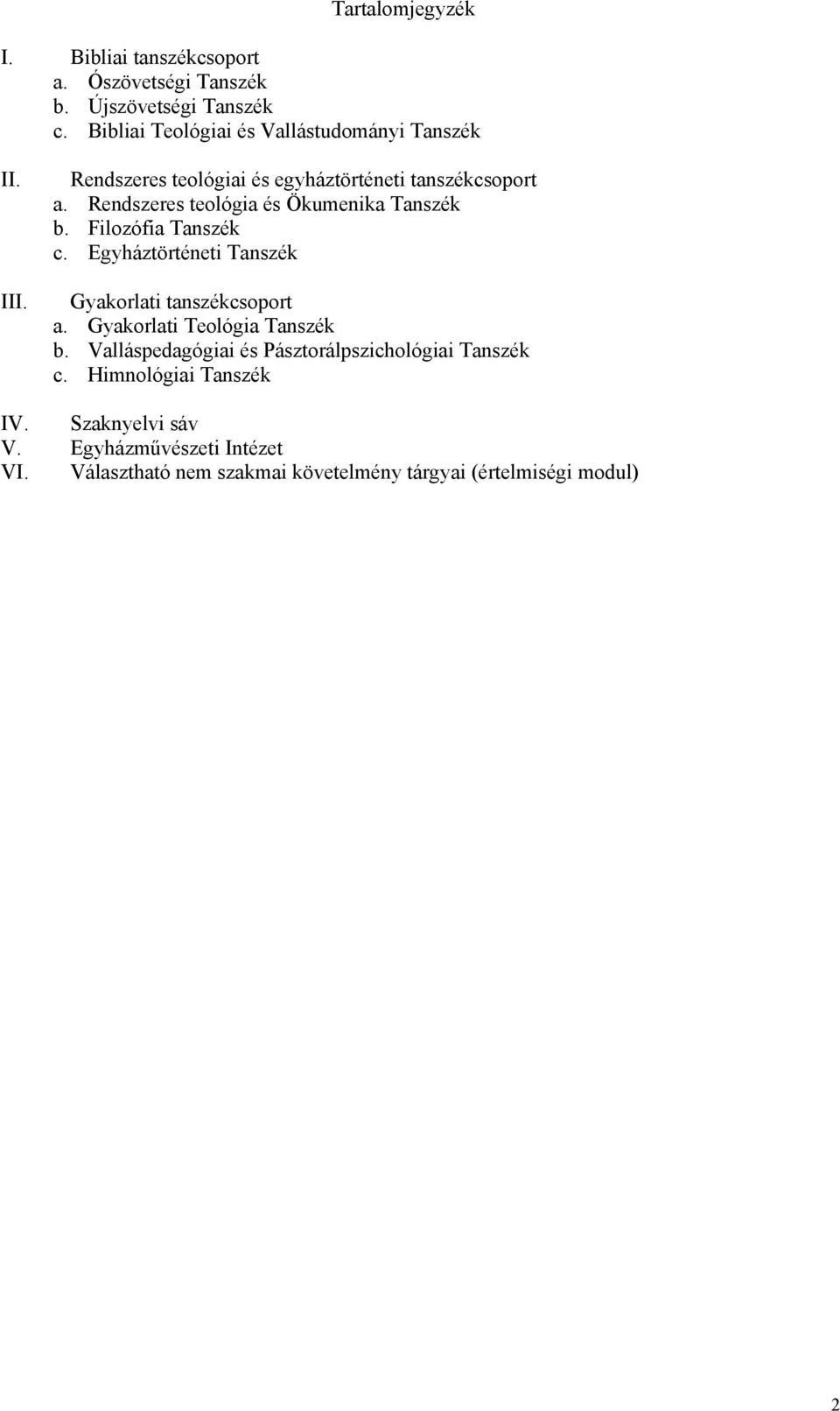 Rendszeres teológia és Ökumenika Tanszék b. Filozóia Tanszék c. Egyháztörténeti Tanszék Gyakorlati tanszékcsoport a.