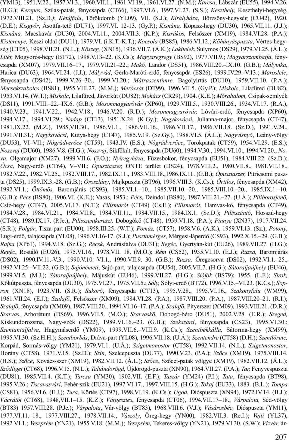 VII.11. (J.J.); Kisnána, Macskavár (DU30), 2004.VI.11., 2004.VII.3. (K.P.); Kisrákos, Felsõszer (XM19), 1984.VI.28. (P.A.); Kisterenye, Keszi oldal (DU11), 1979.VI. (i.k.t.-k.t.); Kocsola (BS85), 1986.
