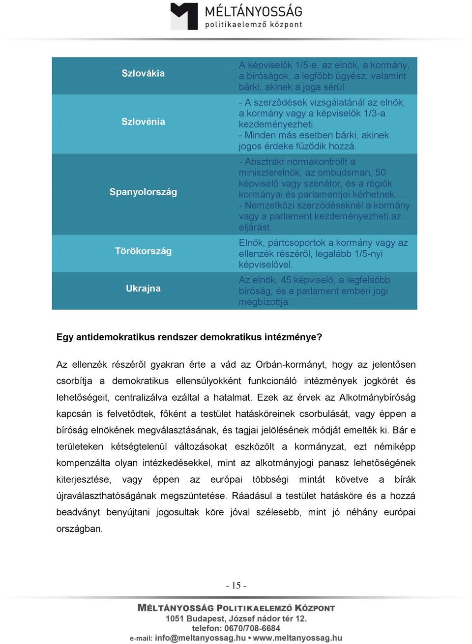 - Absztrakt normakontrollt a miniszterelnök, az ombudsman, 50 képviselő vagy szenátor, és a régiók kormányai és parlamentjei kérhetnek.