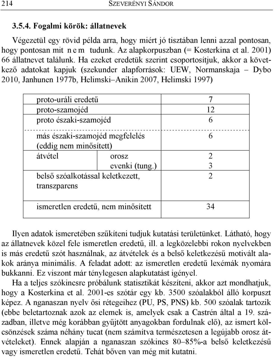 Ha ezeket eredetük szerint csoportosítjuk, akkor a következő adatokat kapjuk (szekunder alapforrások: UEW, Normanskaja Dybo 2010, Janhunen 1977b, Helimski Anikin 2007, Helimski 1997) proto-uráli