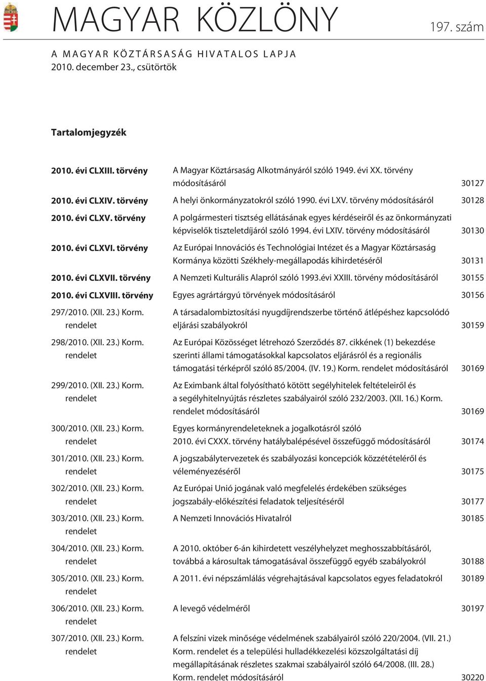 törvény A polgármesteri tisztség ellátásának egyes kérdéseirõl és az önkormányzati képviselõk tiszteletdíjáról szóló 1994. évi LXIV. törvény módosításáról 30130 2010. évi CLXVI.