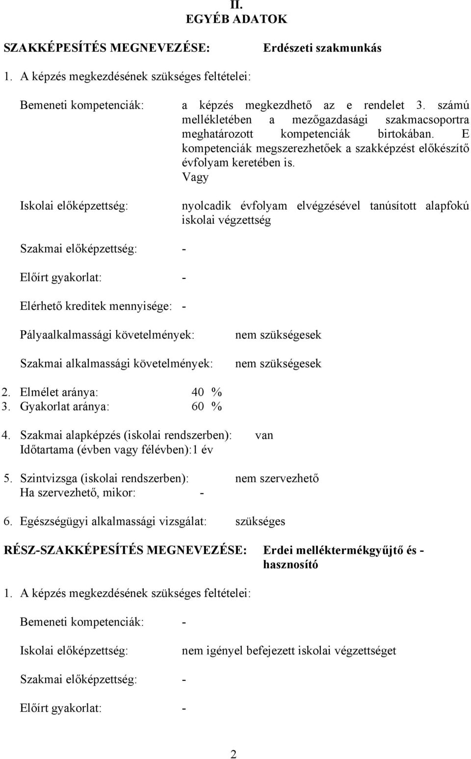 Vagy nyolcadik évfolyam elvégzésével tanúsított alapfokú iskolai végzettség Szakmai előképzettség: - Előírt gyakorlat: - Elérhető kreditek mennyisége: - Pályaalkalmassági követelmények: Szakmai