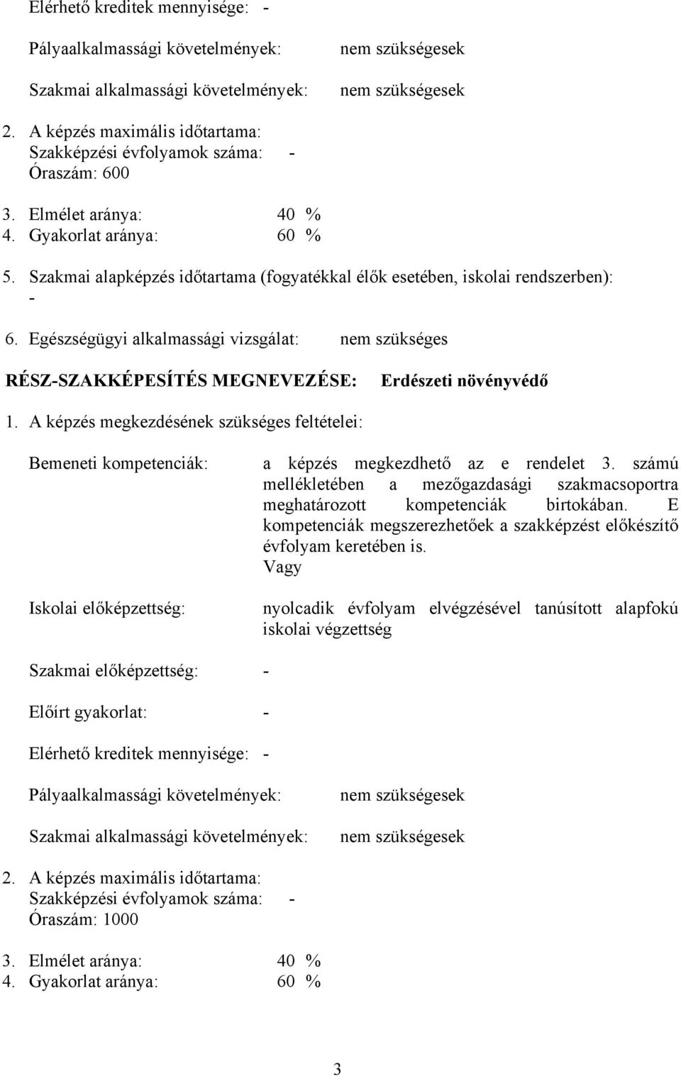 Szakmai alapképzés időtartama (fogyatékkal élők esetében, iskolai rendszerben): - 6. Egészségügyi alkalmassági vizsgálat: nem szükséges RÉSZ-SZKKÉPESÍTÉS MEGNEVEZÉSE: Erdészeti növényvédő 1.