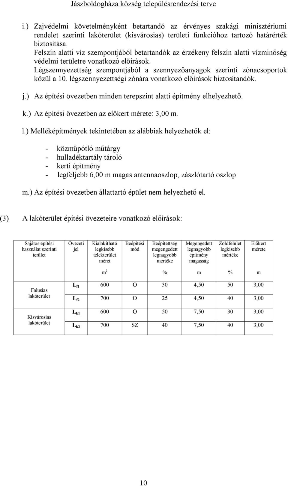 Légszennyezettség szempontjából a szennyezőanyagok szerinti zónacsoportok közül a 10. légszennyezettségi zónára vonatkozó előírások biztosítandók. j.