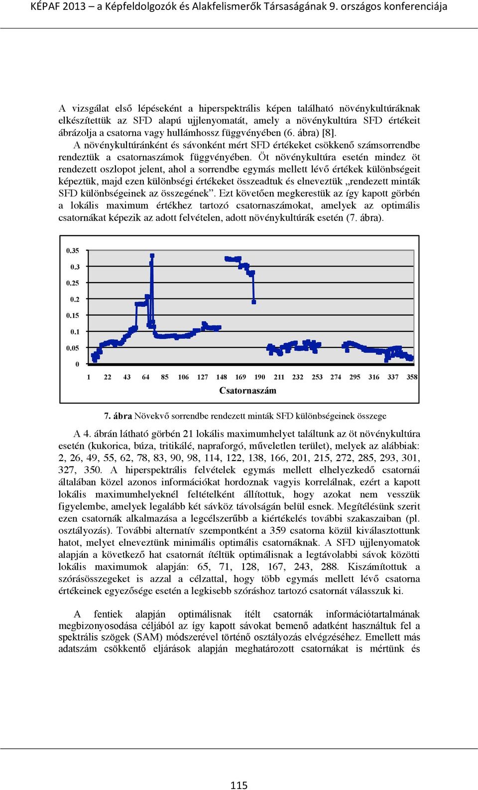 Öt növénykultúra esetén mindez öt rendezett oszlopot jelent, ahol a sorrendbe egymás mellett lévő értékek különbségeit képeztük, majd ezen különbségi értékeket összeadtuk és elneveztük rendezett