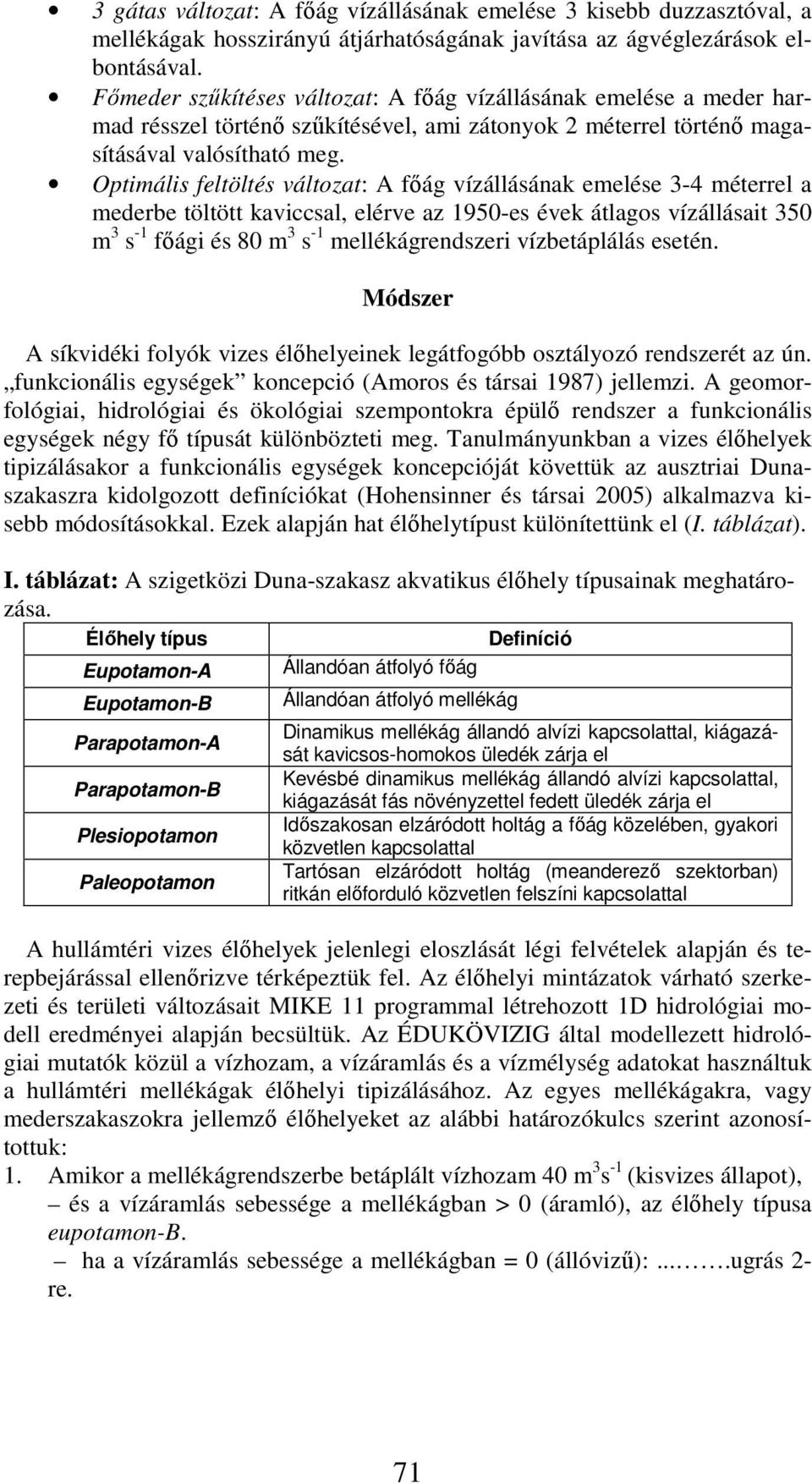 Optimális feltöltés változat: A főág vízállásának emelése 3-4 méterrel a mederbe töltött kaviccsal, elérve az 1950-es évek átlagos vízállásait 350 m 3 s -1 főági és 80 m 3 s -1 mellékágrendszeri