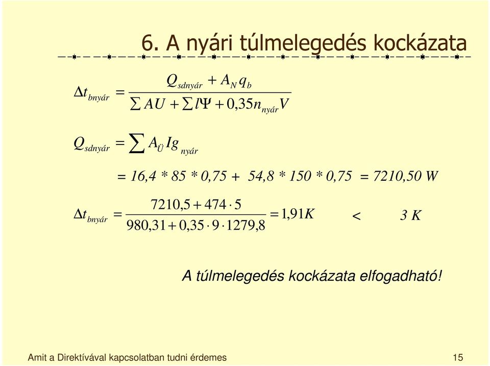 7210,50 W 7210,5 + 474 5 t bnyár = = 1, 91K 980,31 + 0,35 9 1279,8 < 3 K A