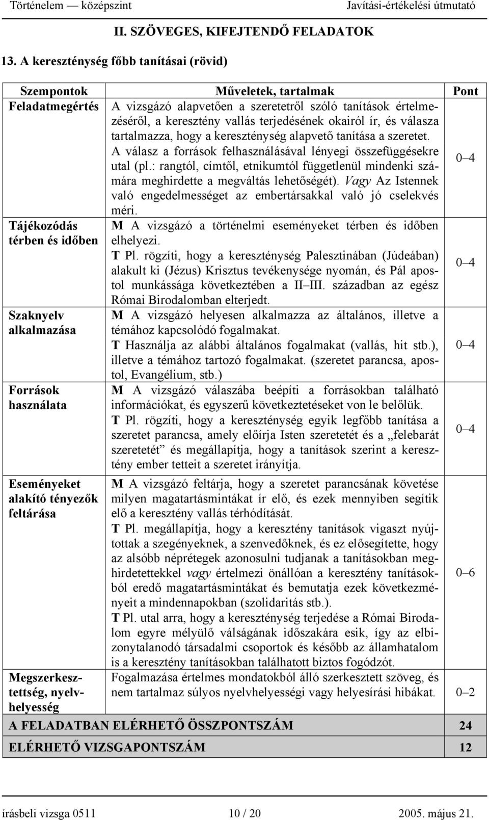 okairól ír, és válasza tartalmazza, hogy a kereszténység alapvető tanítása a szeretet. A válasz a források felhasználásával lényegi összefüggésekre utal (pl.