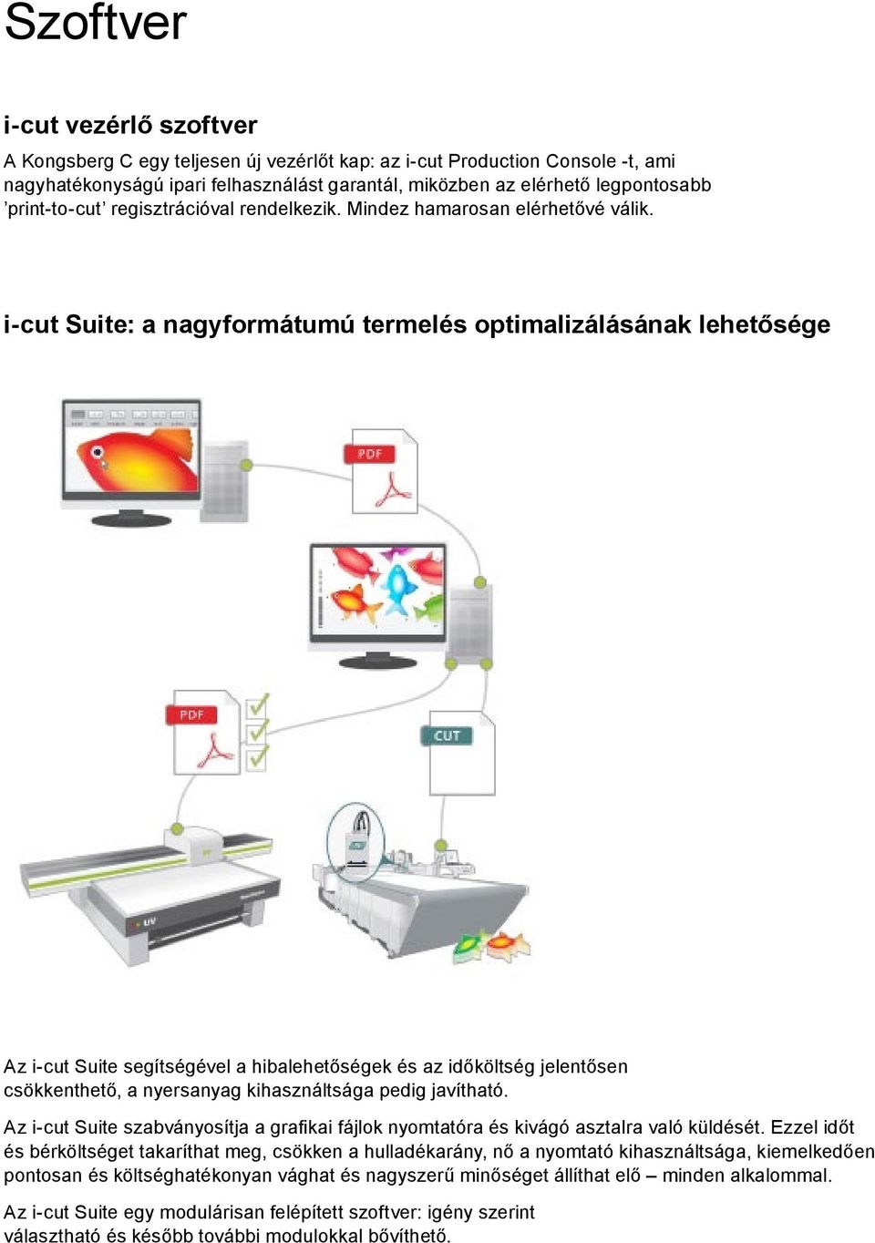 i-cut Suite: a nagyformátumú termelés optimalizálásának lehetősége Az i-cut Suite segítségével a hibalehetőségek és az időköltség jelentősen csökkenthető, a nyersanyag kihasználtsága pedig javítható.