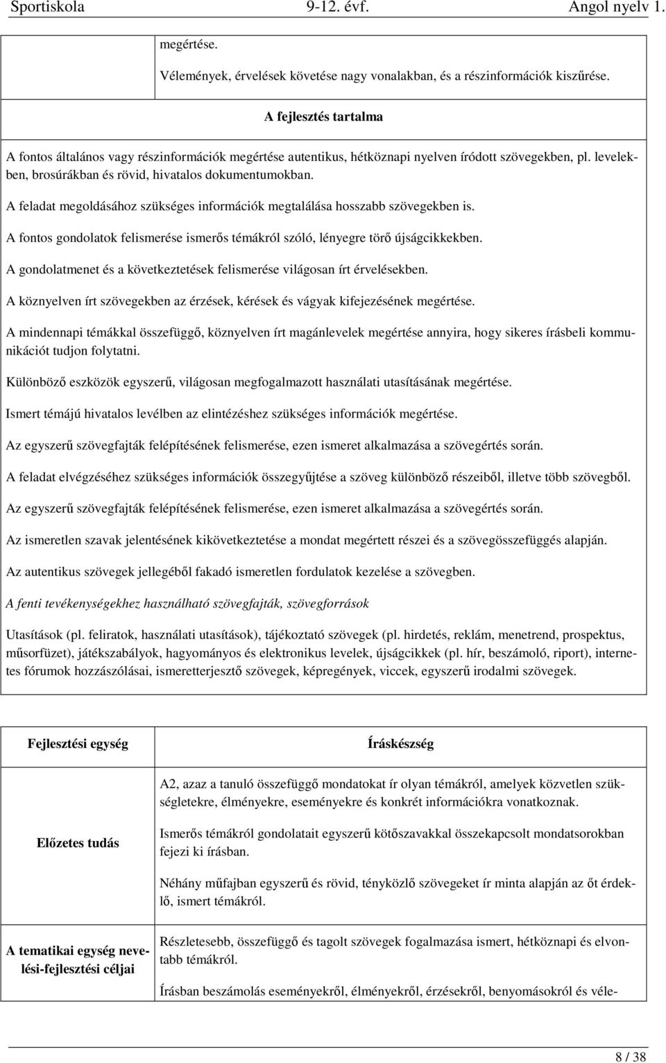 A feladat megoldásához szükséges információk megtalálása hosszabb szövegekben is. A fontos gondolatok felismerése ismerős témákról szóló, lényegre törő újságcikkekben.