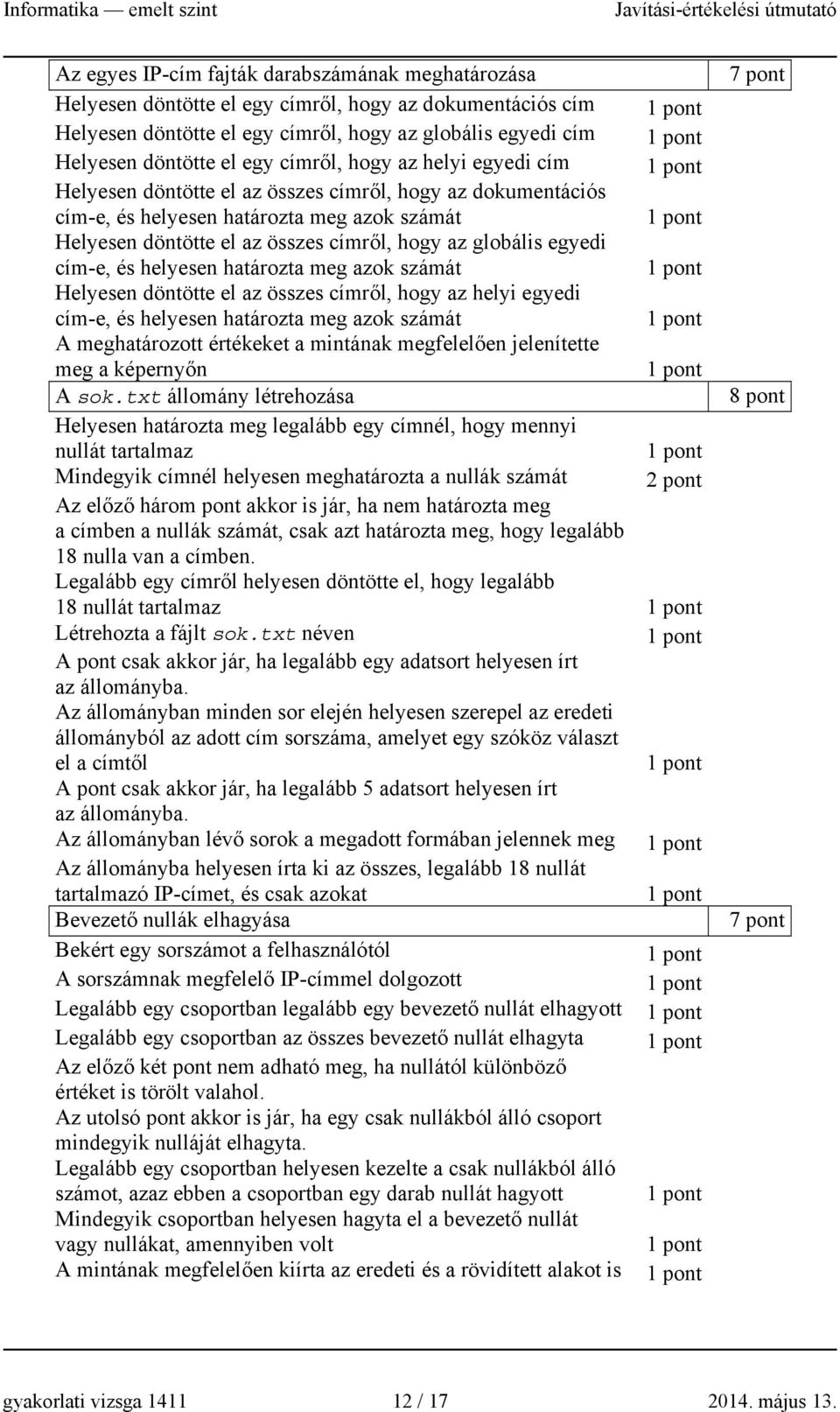 egyedi cím-e, és helyesen határozta meg azok számát Helyesen döntötte el az összes címről, hogy az helyi egyedi cím-e, és helyesen határozta meg azok számát A meghatározott értékeket a mintának