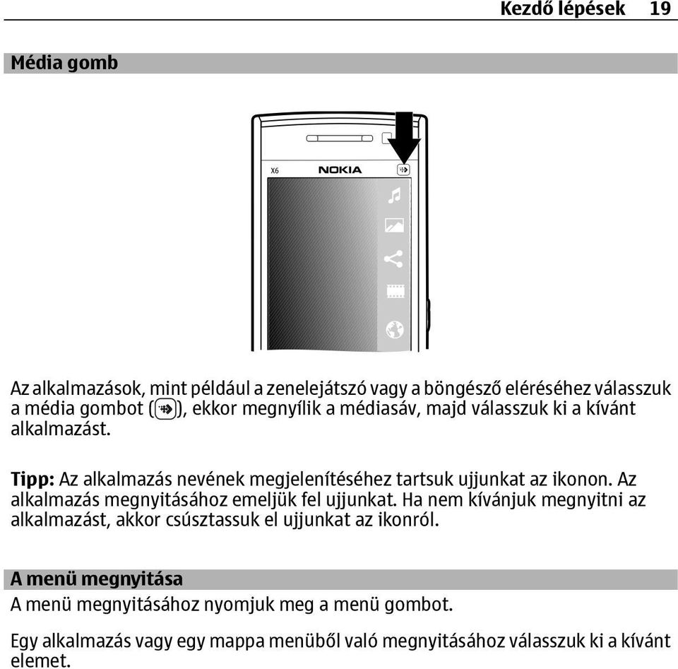 Az alkalmazás megnyitásához emeljük fel ujjunkat. Ha nem kívánjuk megnyitni az alkalmazást, akkor csúsztassuk el ujjunkat az ikonról.