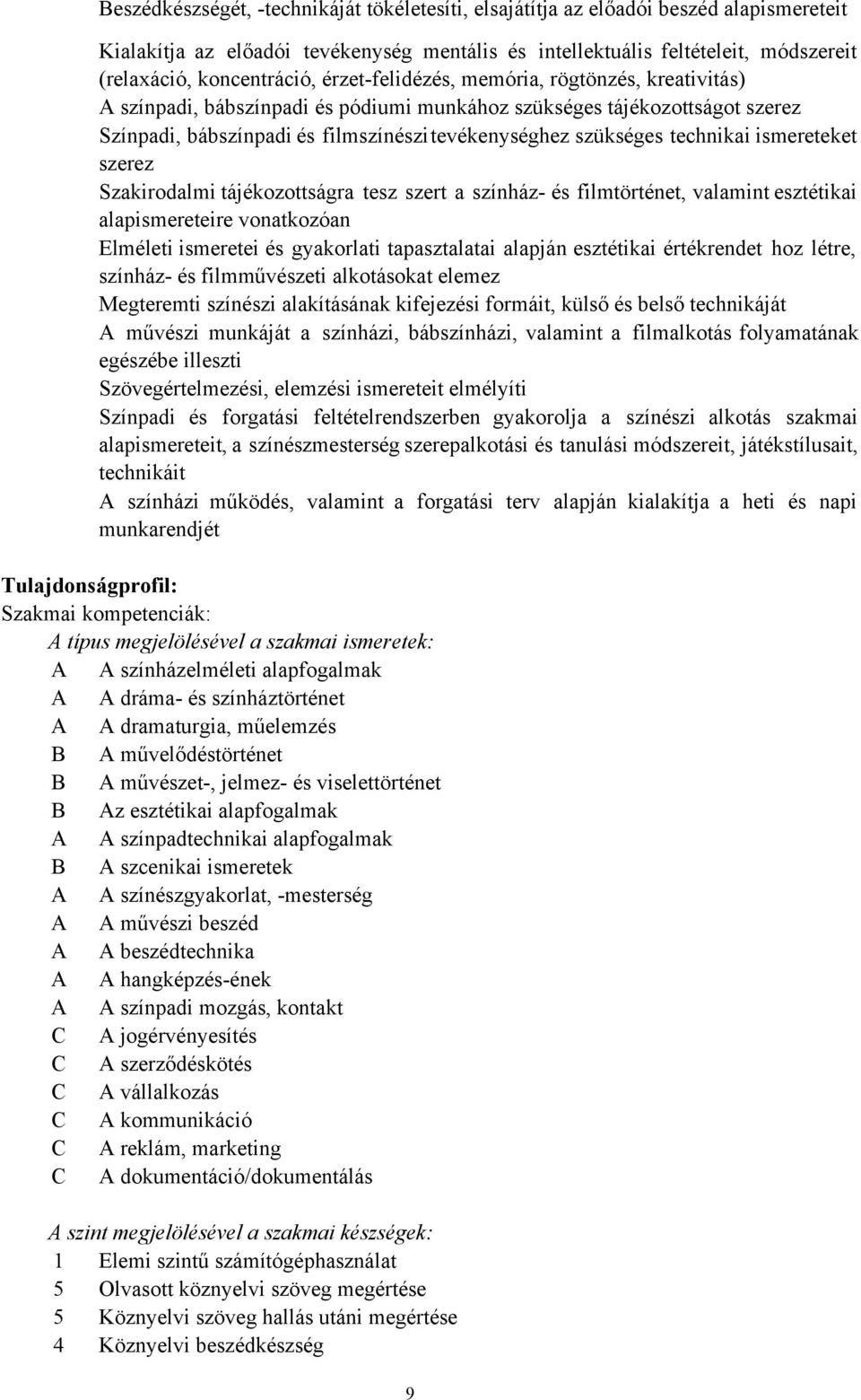 ismereteket szerez Szakirodalmi tájékozottságra tesz szert a színház- és filmtörténet, valamint esztétikai alapismereteire vonatkozóan Elméleti ismeretei és gyakorlati tapasztalatai alapján