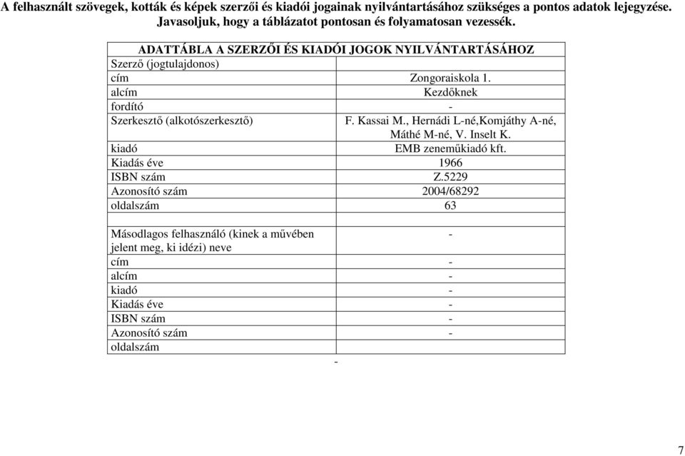 alcím Kezdıknek fordító - Szerkesztı (alkotószerkesztı) F. Kassai M., Hernádi L-né,Komjáthy -né, Máthé M-né, V. Inselt K. kiadó EM zenemőkiadó kft.