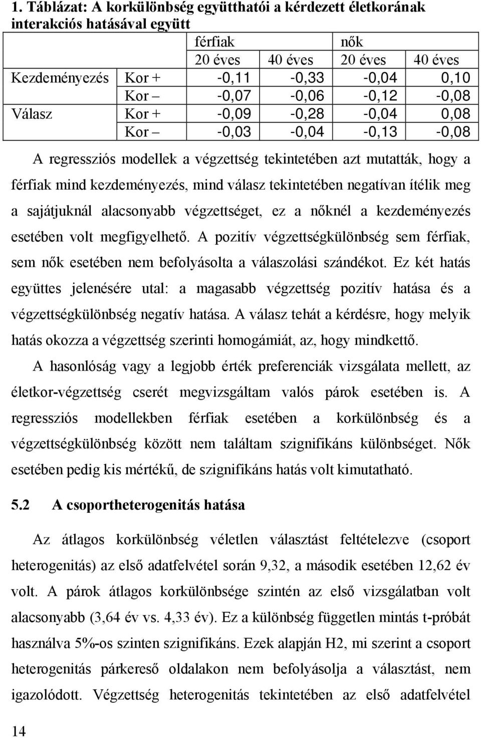 tekintetében negatívan ítélik meg a sajátjuknál alacsonyabb végzettséget, ez a nőknél a kezdeményezés esetében volt megfigyelhető.