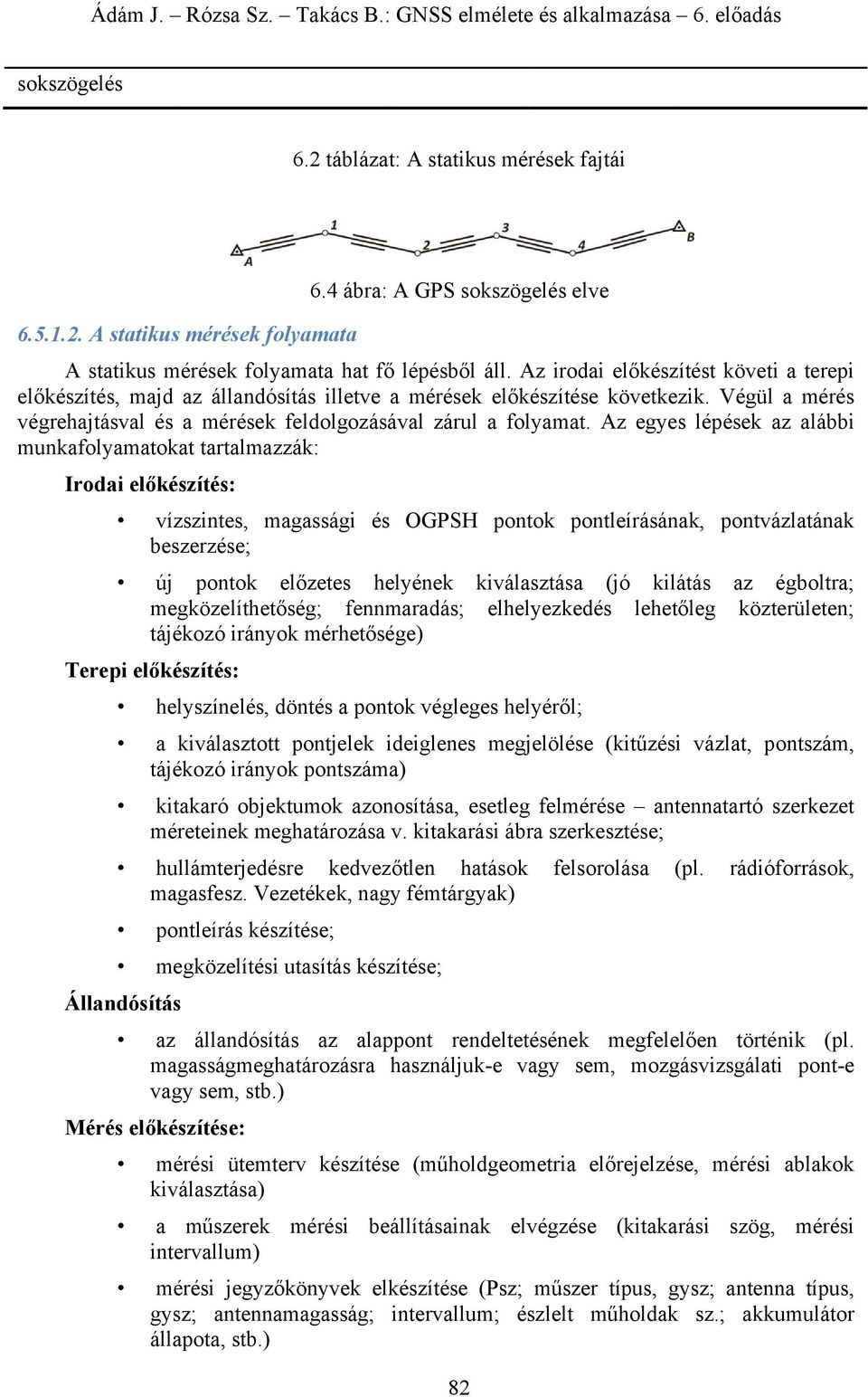 Az egyes lépések az alábbi munkafolyamatokat tartalmazzák: Irodai előkészítés: vízszintes, magassági és OGPSH pontok pontleírásának, pontvázlatának beszerzése; új pontok előzetes helyének