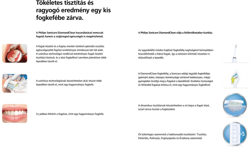 A szónikus technológia rendkívül eredményes fogak közötti tisztítást biztosít, és a kézi fogkefével szemben jelentősen több lepedéket távolít el.