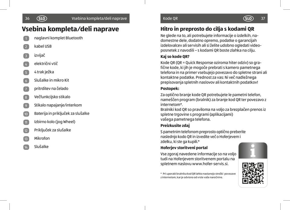 preprosto do cilja s kodami QR Ne glede na to, ali potrebujete informacije o izdelkih, nadomestne dele, dodatno opremo, podatke o garancijah izdelovalcev ali servisih ali si želite udobno ogledati