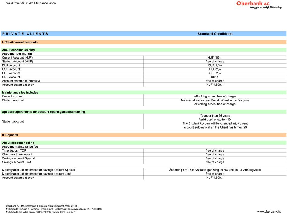 GBP 1-- Account statement (monthly) Account statement copy HUF 1.