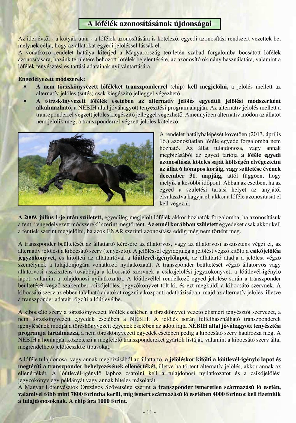 A vonatkozó rendelet hatálya kiterjed a Magyarország területén szabad forgalomba bocsátott lófélék azonosítására, hazánk területére behozott lófélék bejelentésére, az azonosító okmány használatára,
