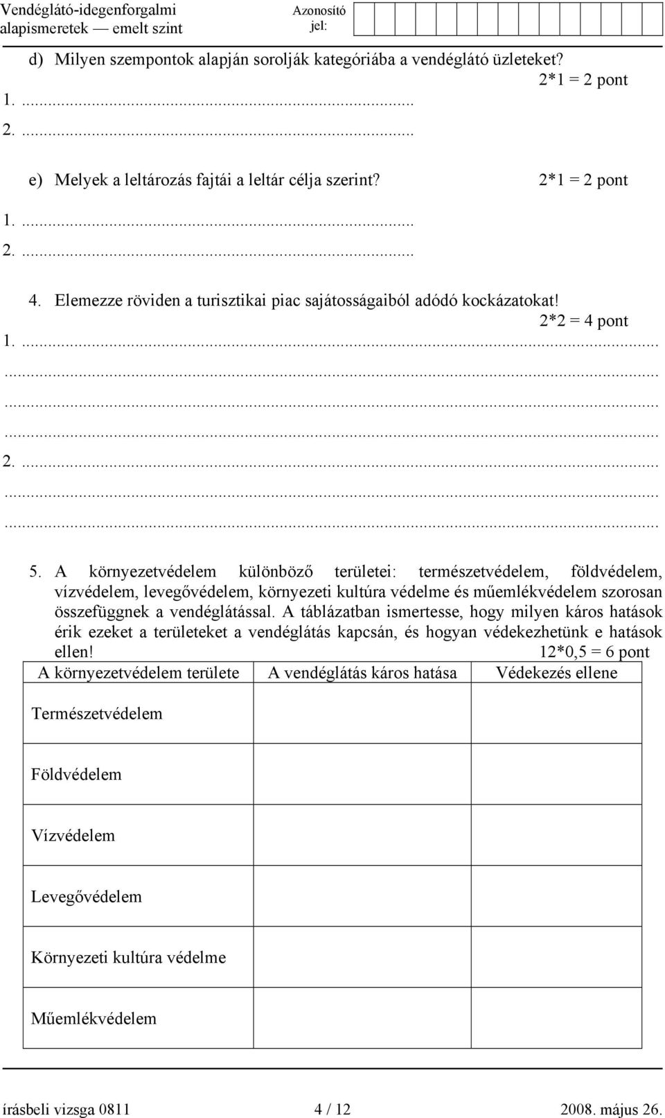 A környezetvédelem különböző területei: természetvédelem, földvédelem, vízvédelem, levegővédelem, környezeti kultúra védelme és műemlékvédelem szorosan összefüggnek a vendéglátással.