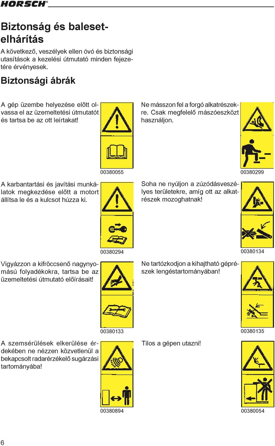 00380055 00380299 A karbantartási és javítási munkálatok megkezdése előtt a motort állítsa le és a kulcsot húzza ki.