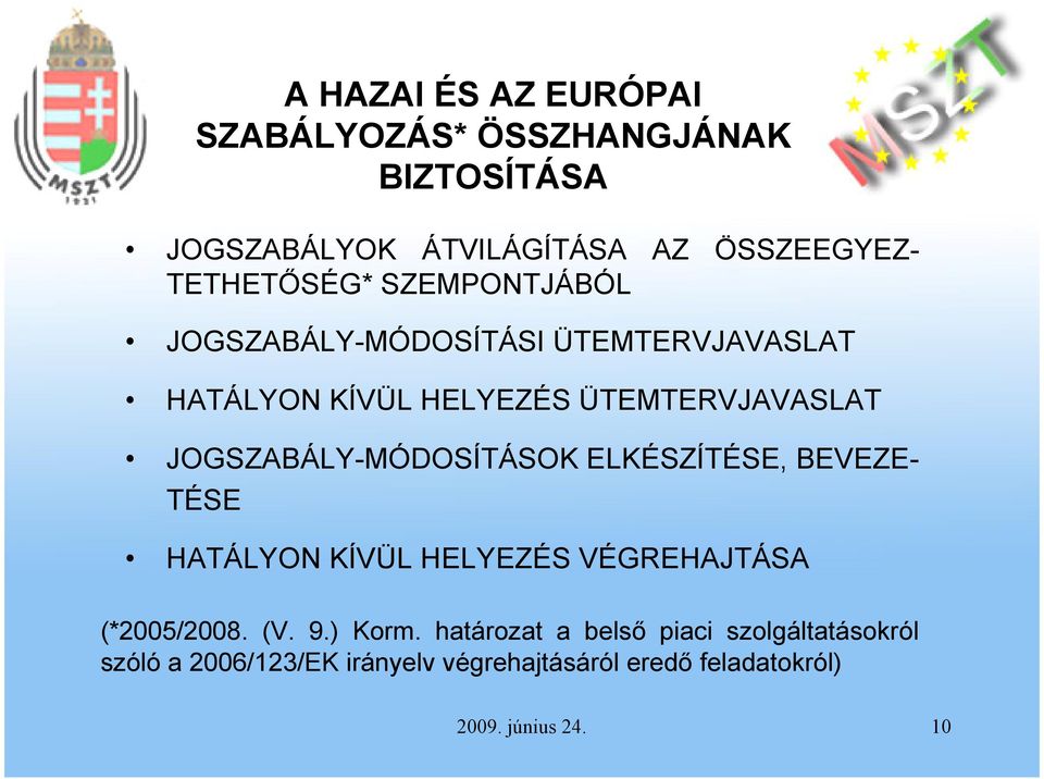 JOGSZABÁLY-MÓDOSÍTÁSOK ELKÉSZÍTÉSE, BEVEZE- TÉSE HATÁLYON KÍVÜL HELYEZÉS VÉGREHAJTÁSA (*2005/2008. (V. 9.) Korm.