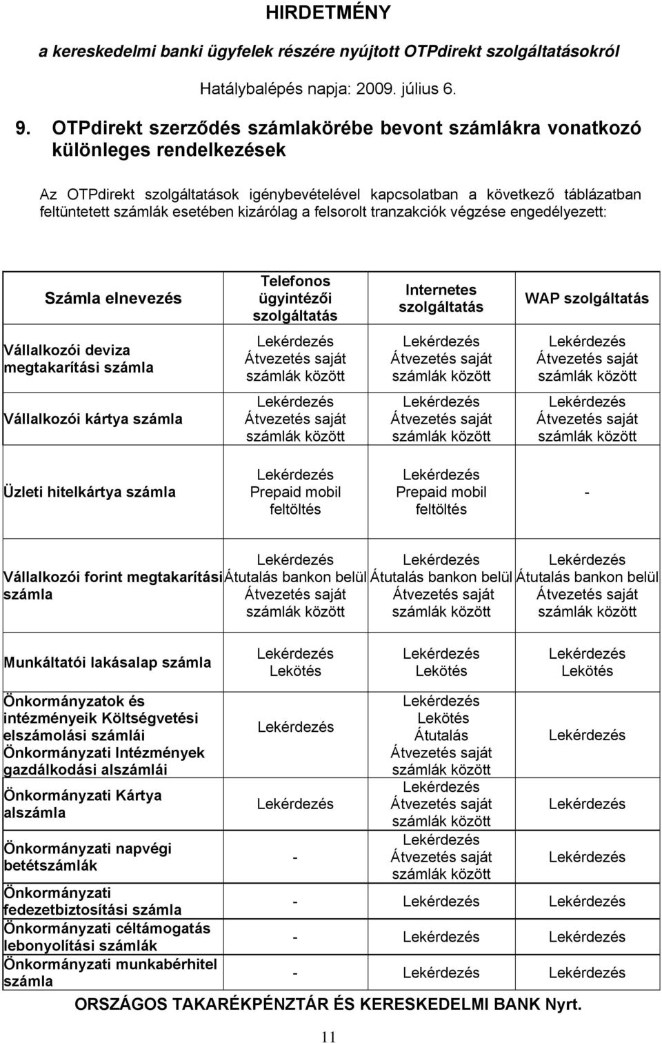 Vállalkozói kártya számla Üzleti hitelkártya számla Prepaid mobil feltöltés Prepaid mobil feltöltés - Vállalkozói forint megtakarítási számla Munkáltatói lakásalap számla Lekötés Lekötés Lekötés