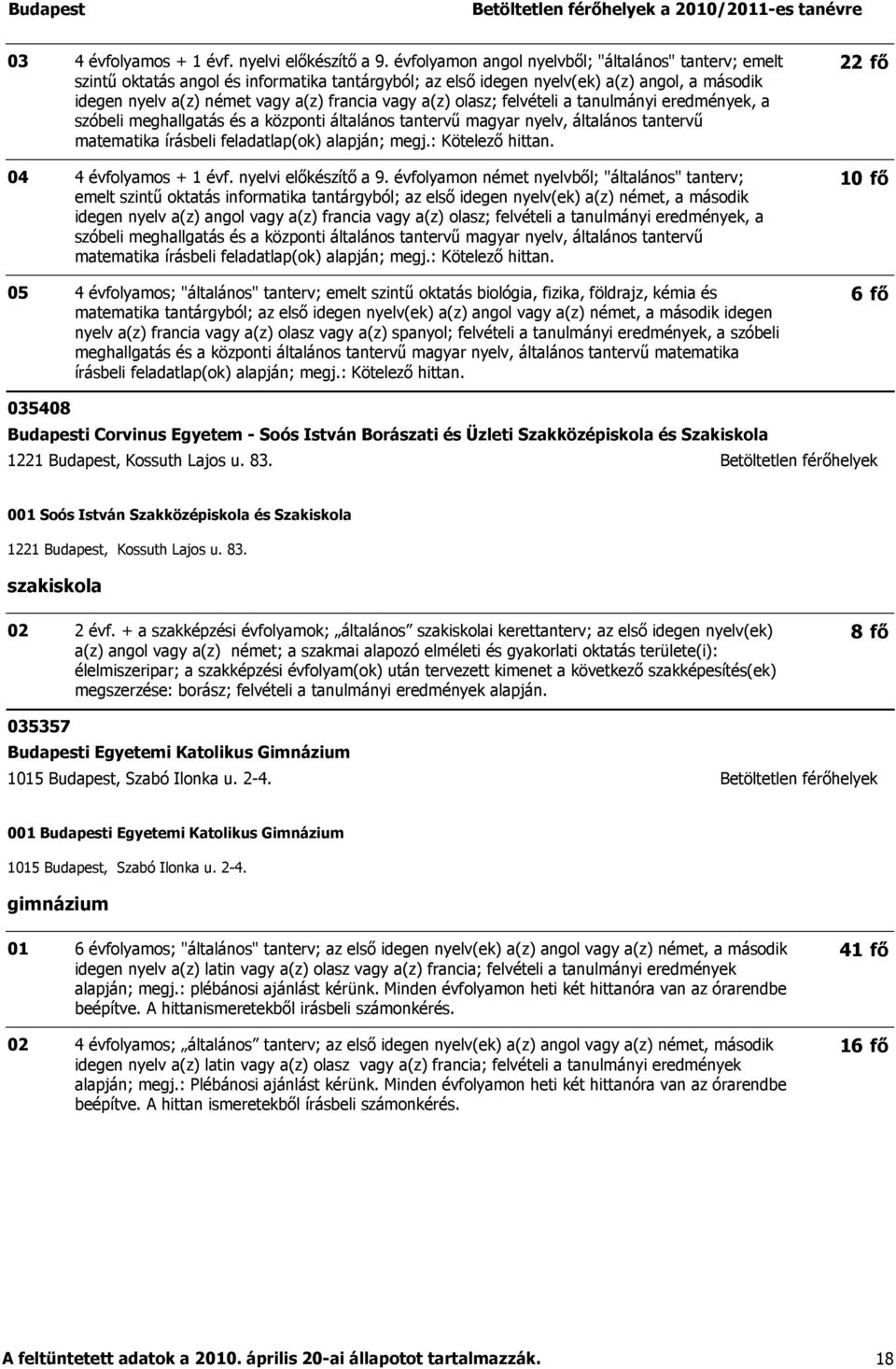 a(z) olasz; felvételi a tanulmányi eredmények, a szóbeli meghallgatás és a központi általános tantervű magyar nyelv, általános tantervű matematika írásbeli feladatlap(ok) alapján; megj.