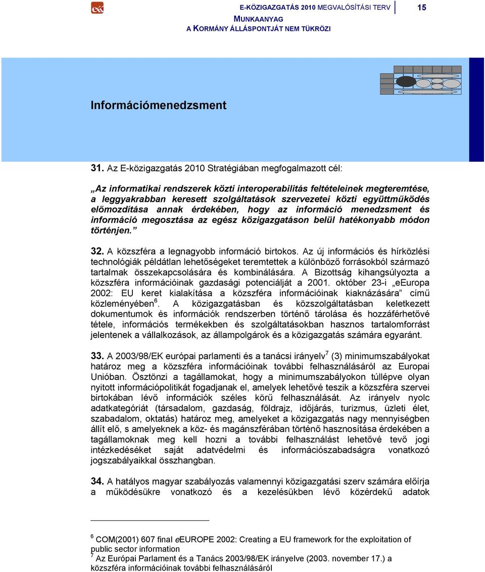 együttműködés előmozdítása annak érdekében, hogy az információ menedzsment és információ megosztása az egész közigazgatáson belül hatékonyabb módon történjen. 32.